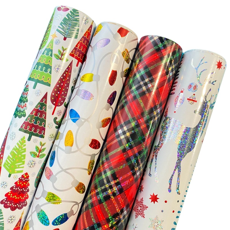 Holographic Christmas Wrapping Paper Roll Bundle (25 sq ft per roll, 100 total sq ft), 4 Pack