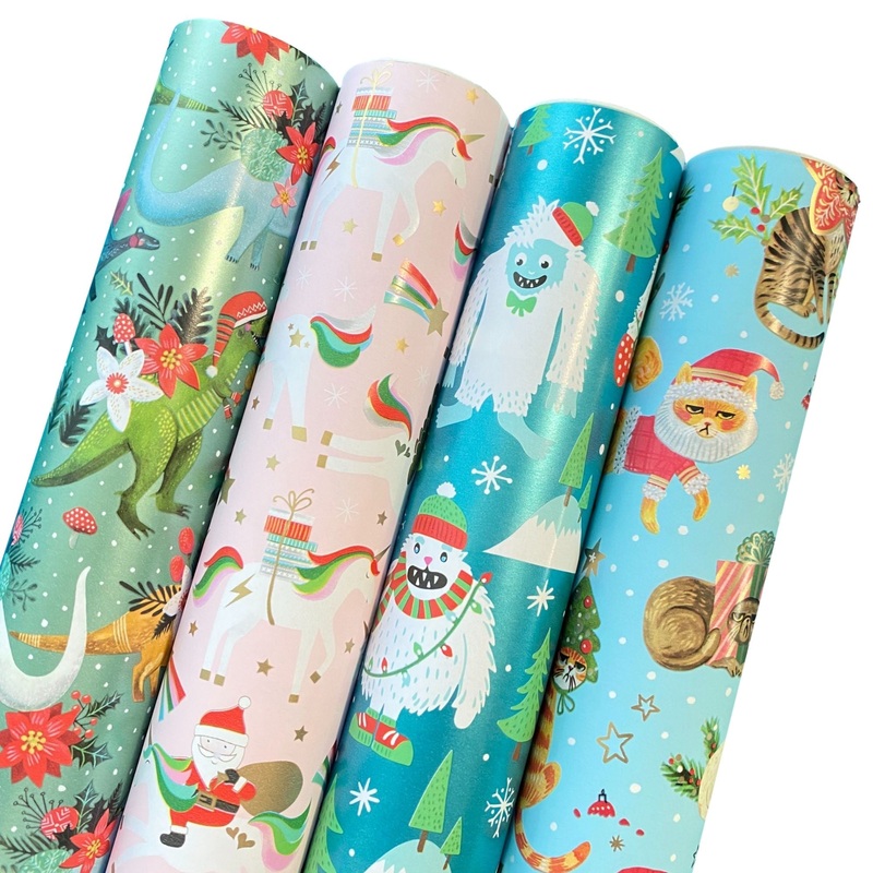 Kids Christmas Wrapping Paper Roll Bundle (25 sq ft per roll, 100 total sq ft), 4 Pack