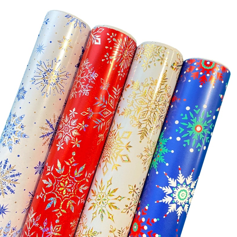 Snowflakes Christmas Wrapping Paper Roll Bundle (25 sq ft per roll, 100 total sq ft), 4 Pack