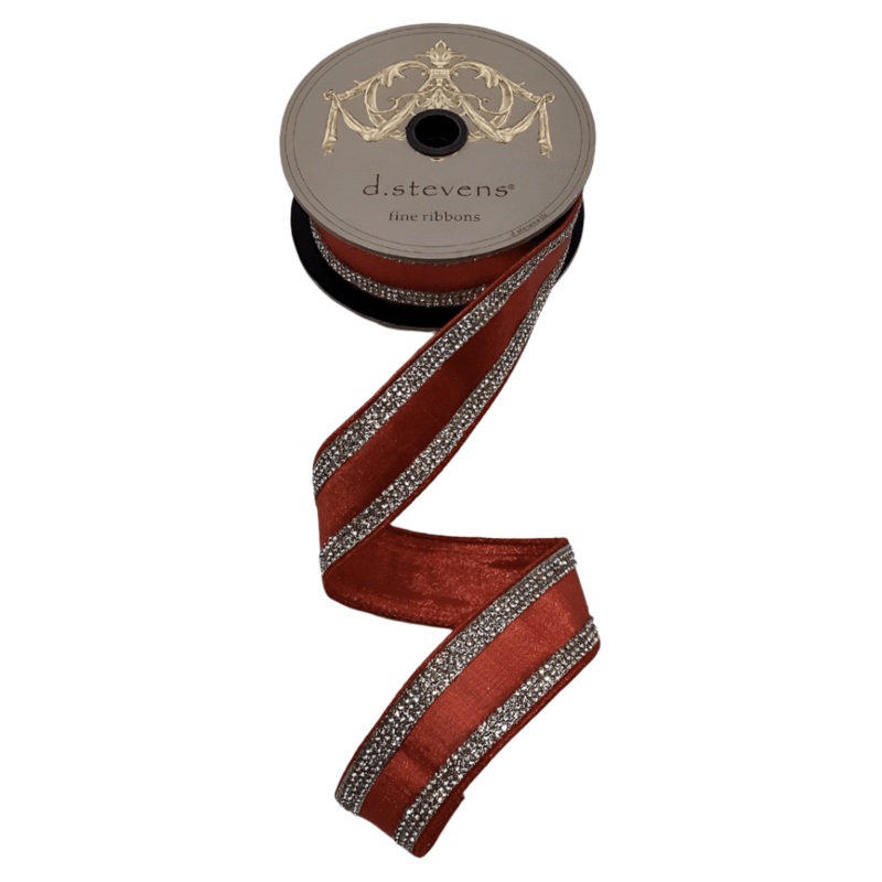 1.5″ Metallic Dupion Jewel Stripe Ribbon: Red (5 Yards)