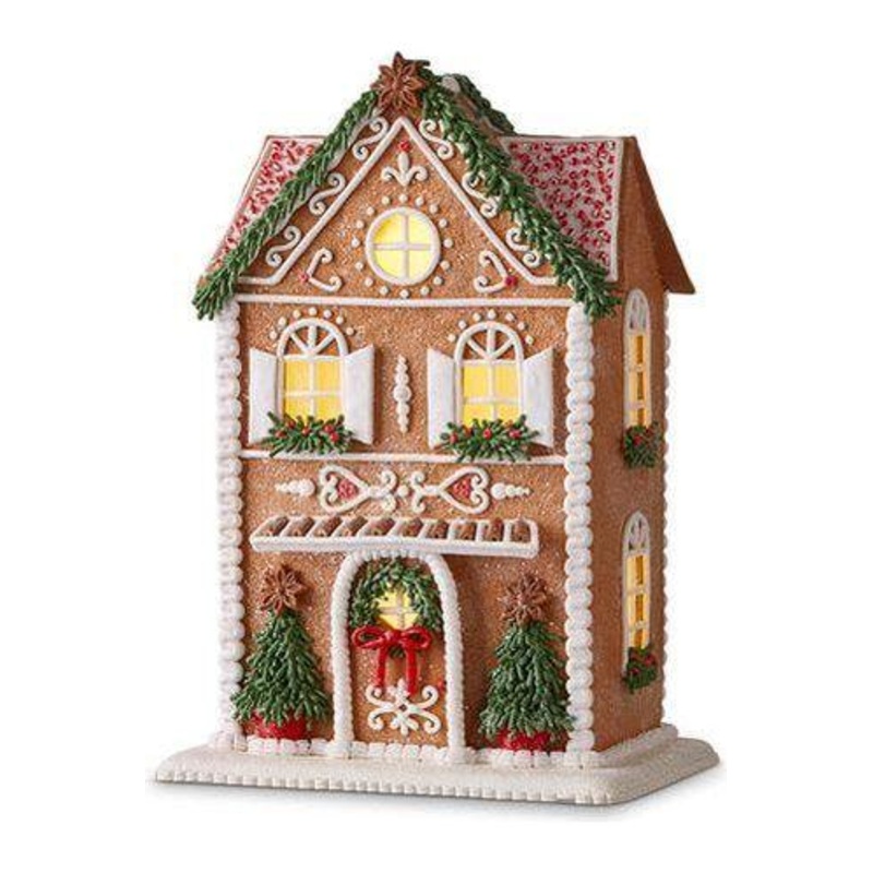 13″ Lighted Gingerbread House with Trees