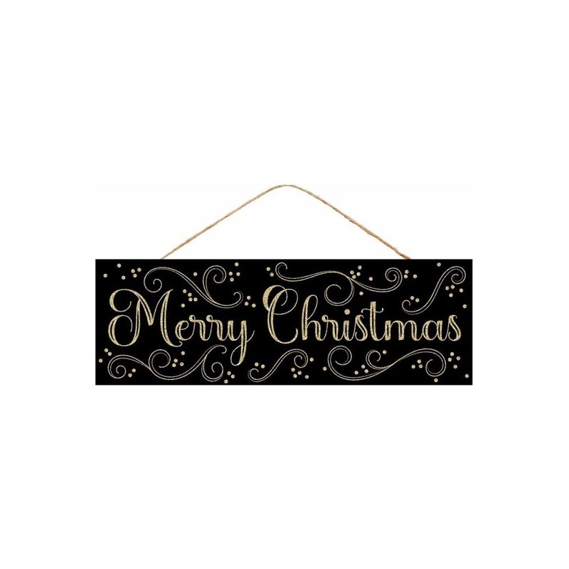 15″ Wooden Sign: Merry Christmas Black/Gold