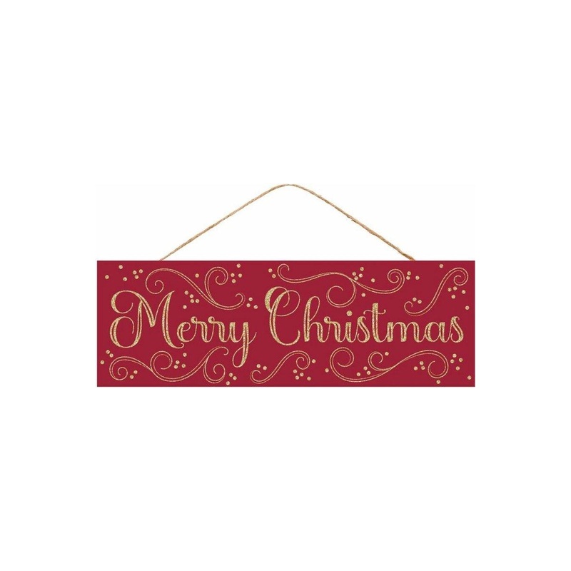 15″ Wooden Sign: Merry Christmas Red/Gold