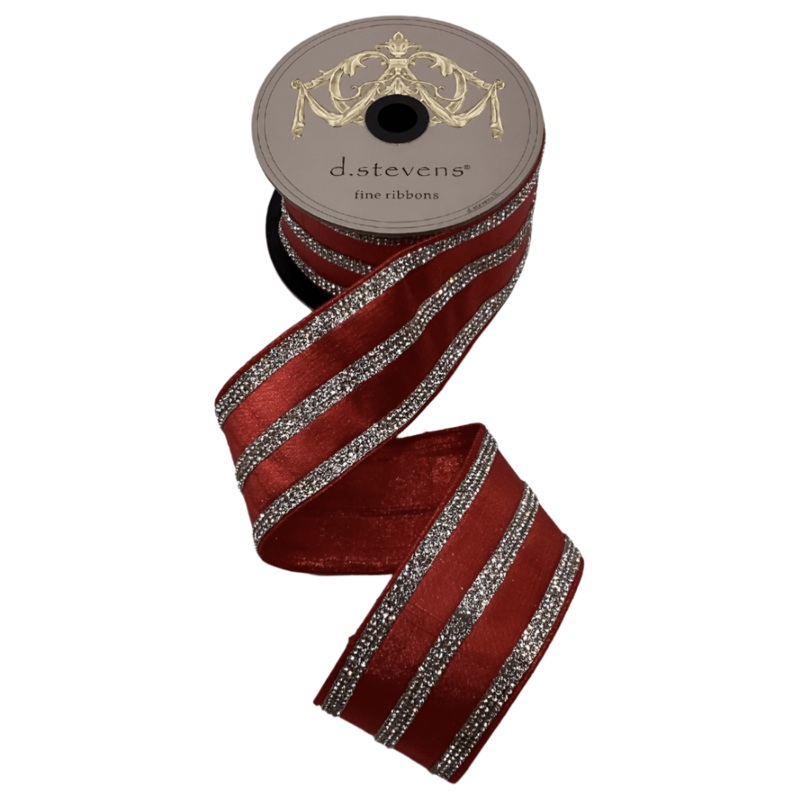 2.5″ Metallic Dupion Jewel Stripe Ribbon: Red (5 Yards)