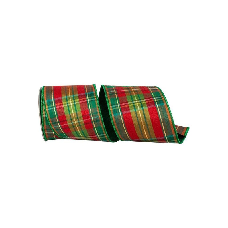 4″ Plaid Verde Traditional Deluxe Ribbon: Green/Red (5 Yards)