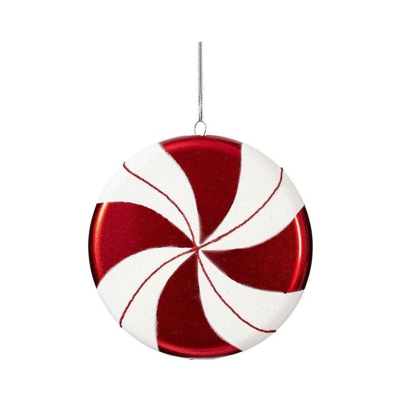 6″ Red-White Swirl Flat Candy Christmas Ornament