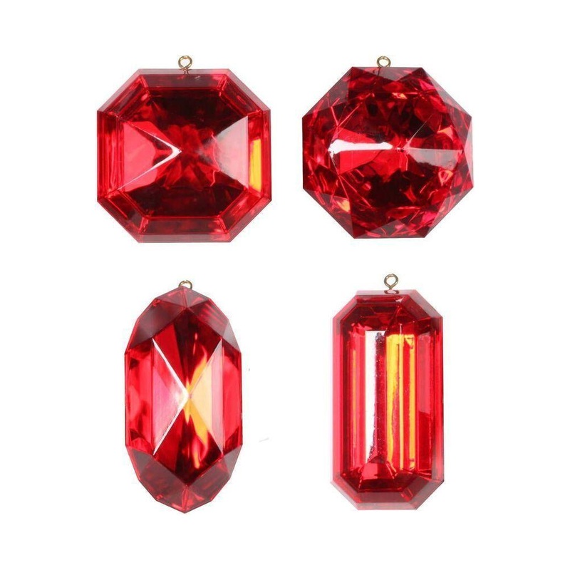 Acrylic Jewel Assortment Ornament: Red (Set 4)