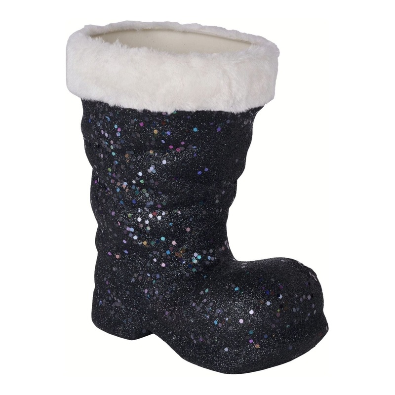 9.5″ Glitter Fur Santa Boot: Black