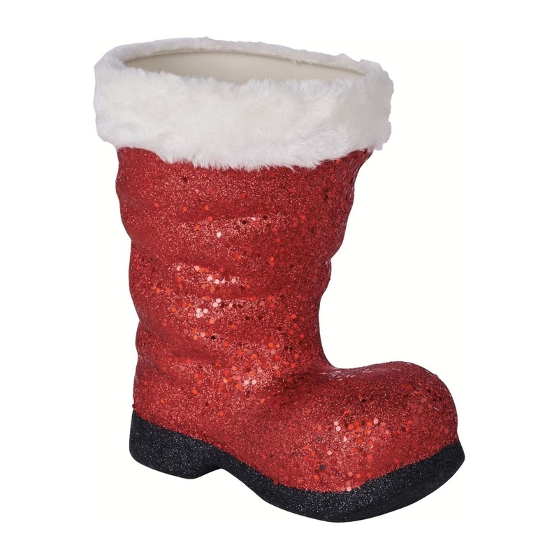 9.5″ Glitter Fur Santa Boot: Red