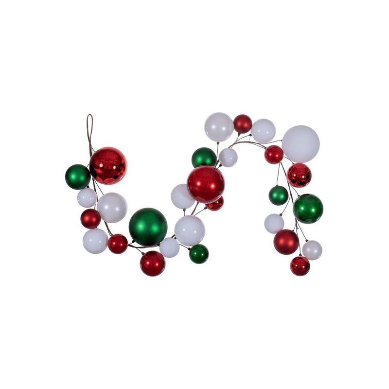 Vickerman 6′ White Red Green Large Ball Branch Garland