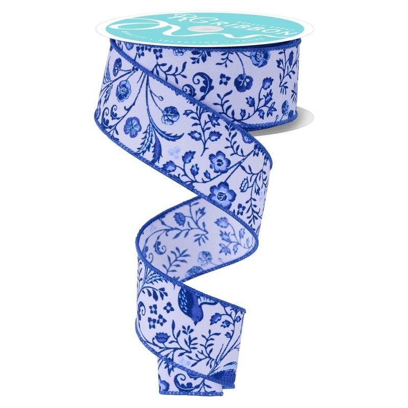 1.5″ Asian Chinoiserie Ribbon: Blue (10 Yards)