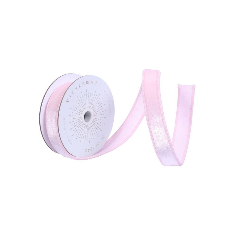 1″ Velvet Luster Wired Ribbon: Light Pink (10 Yards)