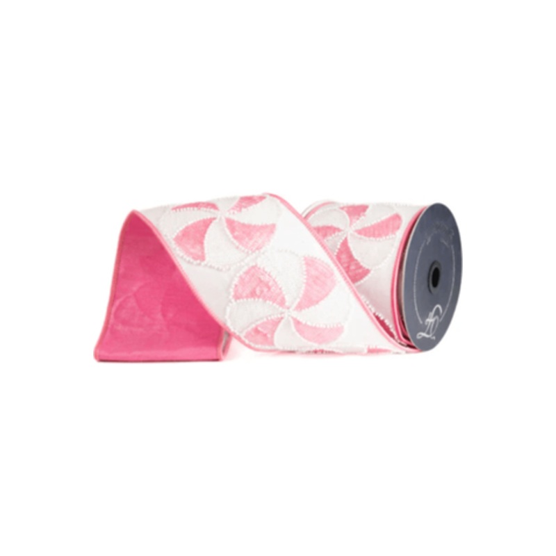 4″ Peppermint Candies Ribbon: Pink/White (5 Yards)