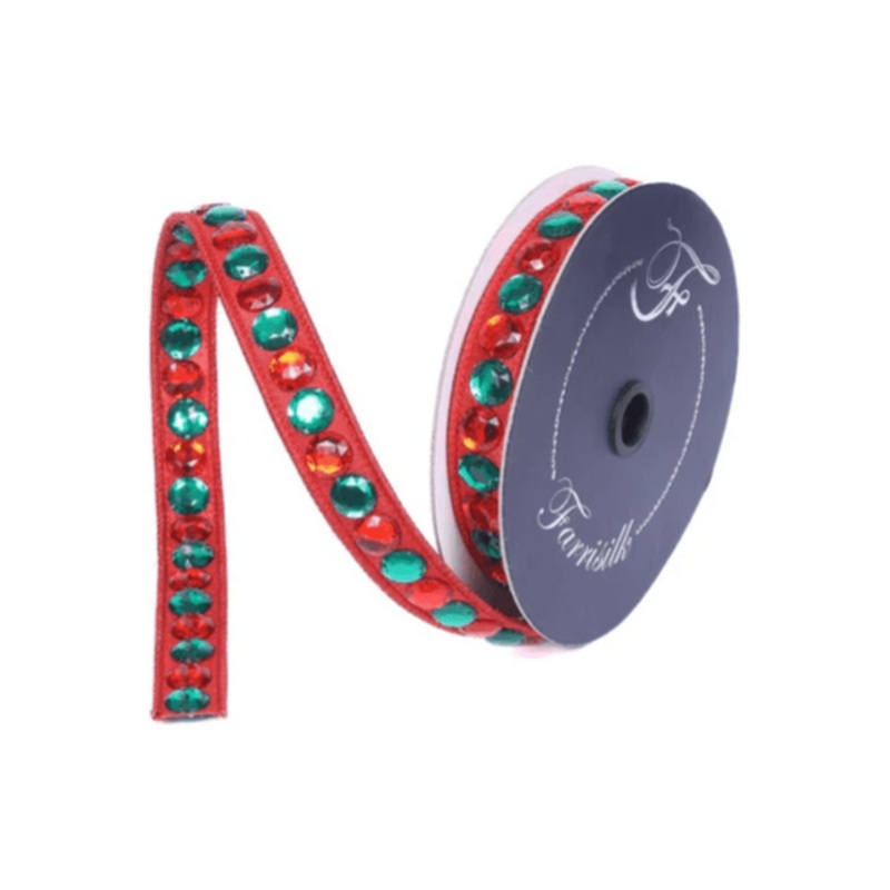 .75″ Gumdrop Garland Ribbon: Red/Green (5 Yards)