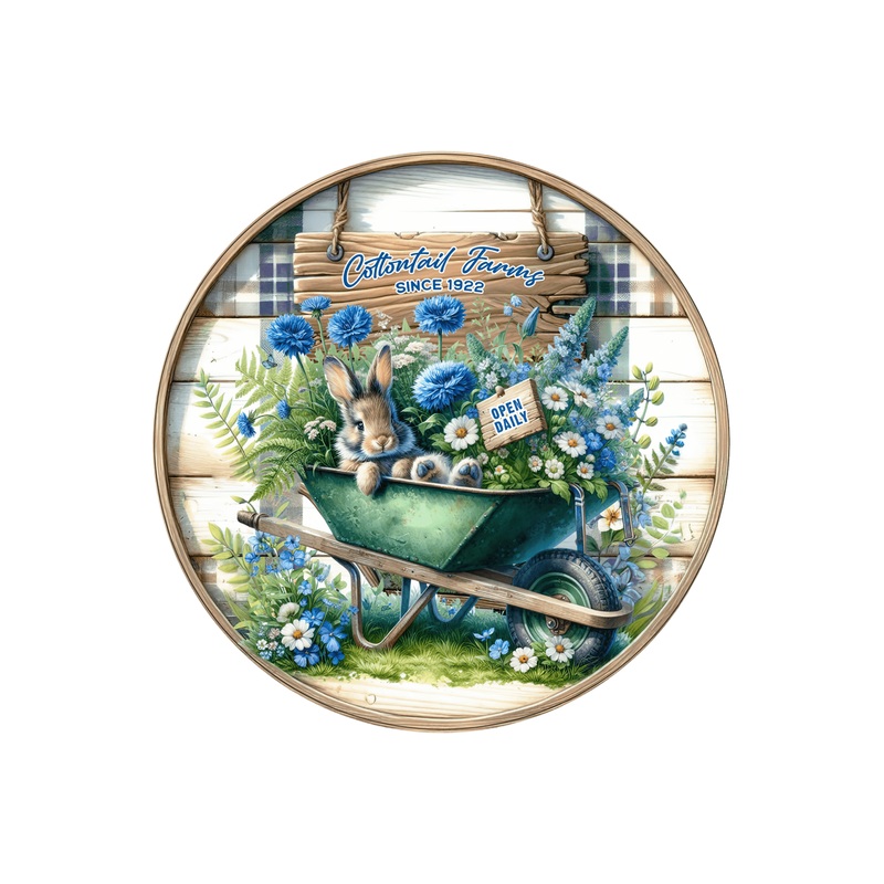 Cottontail Farms Blue Floral Bunny Metal Sign