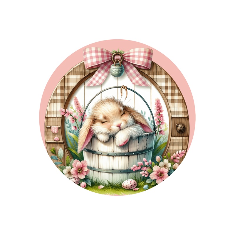 Easter Bunny in Bucket Metal Sign