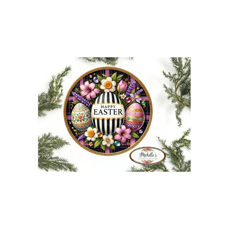 Happy Easter Black White Egg Metal Sign