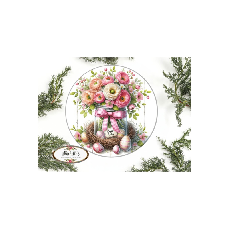 Happy Easter Floral Mason Jar Metal Sign