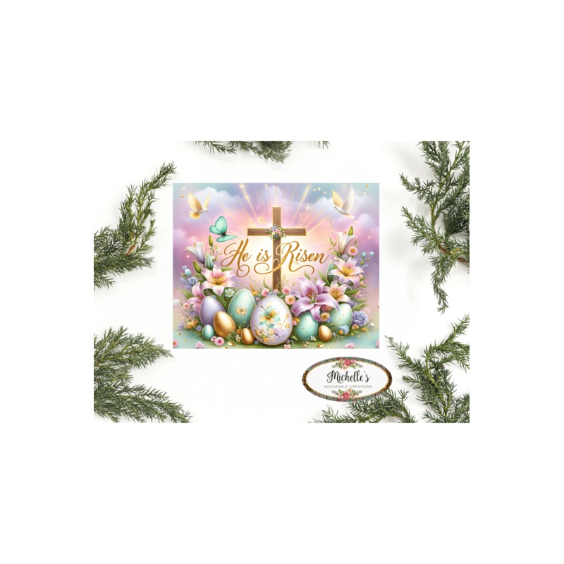 He Is Risen Cross Easter Eggs Metal Sign