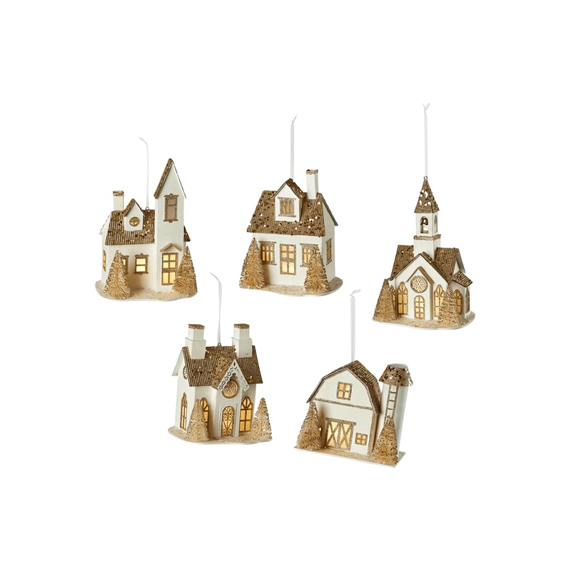 Lighted Glittered Village Ornaments