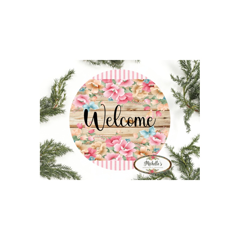 Pink Floral Blossom Welcome Sign