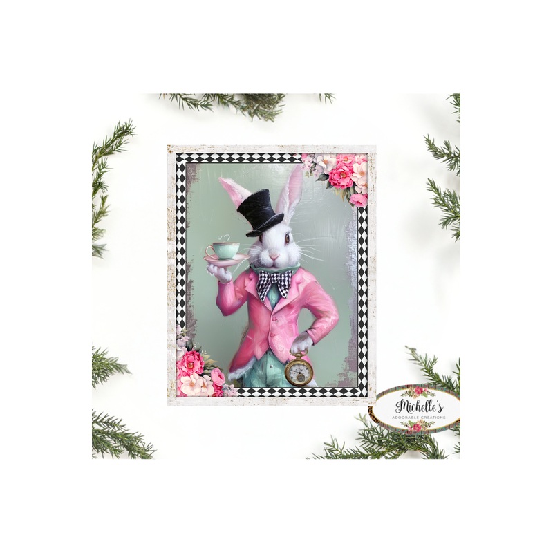 Whimsical Harlequin Vintage Bunny Sign