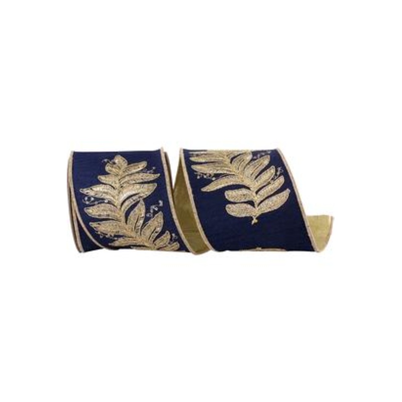 4″ Leaf Embroidery Filigree Ribbon: Navy (5 Yards)