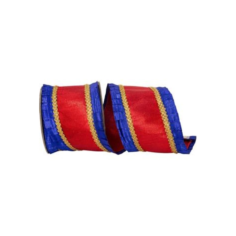 4″ Metallic Pleated Dupioni Ribbon: Red/Blue (5 Yards)