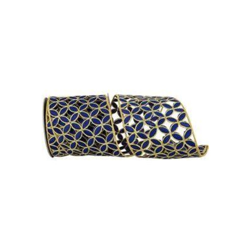 4″ Petal Cut Embroidery Ribbon: Navy/Gold (5 Yards)