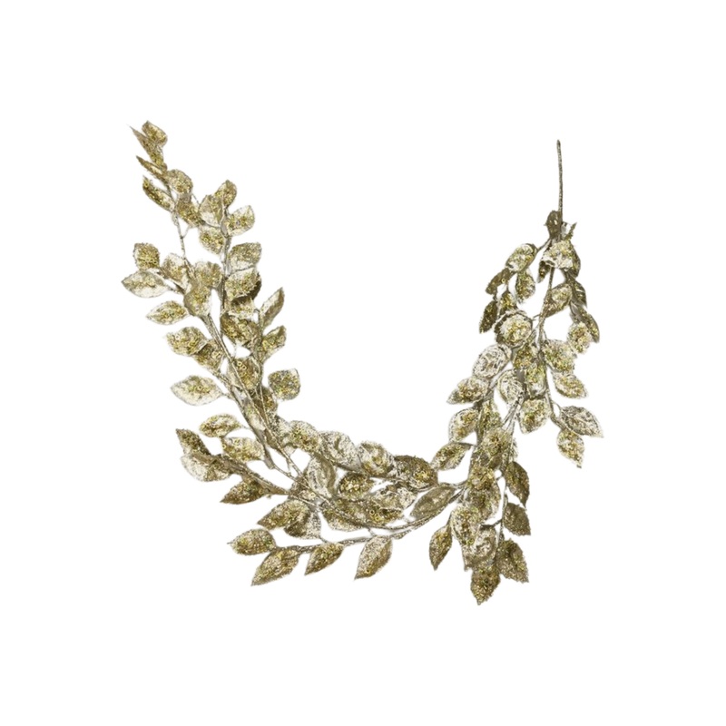 61″ Glitter Leaf Garland: Champagne