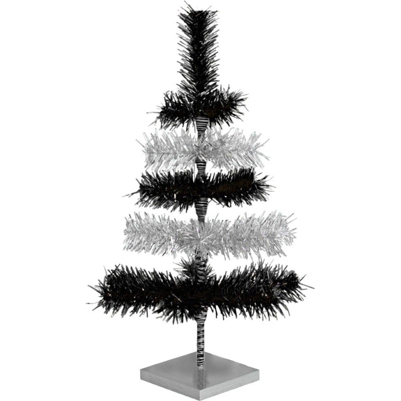 Black & Silver Layered Tinsel Christmas Tree
