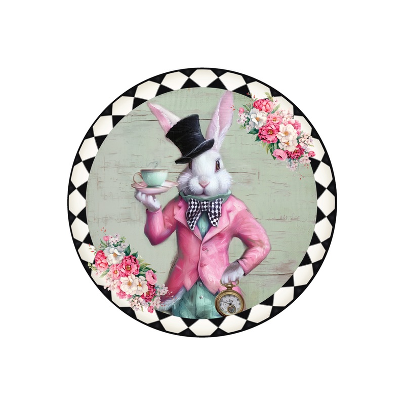 Whimsical Harlequin Bunny Round Sign
