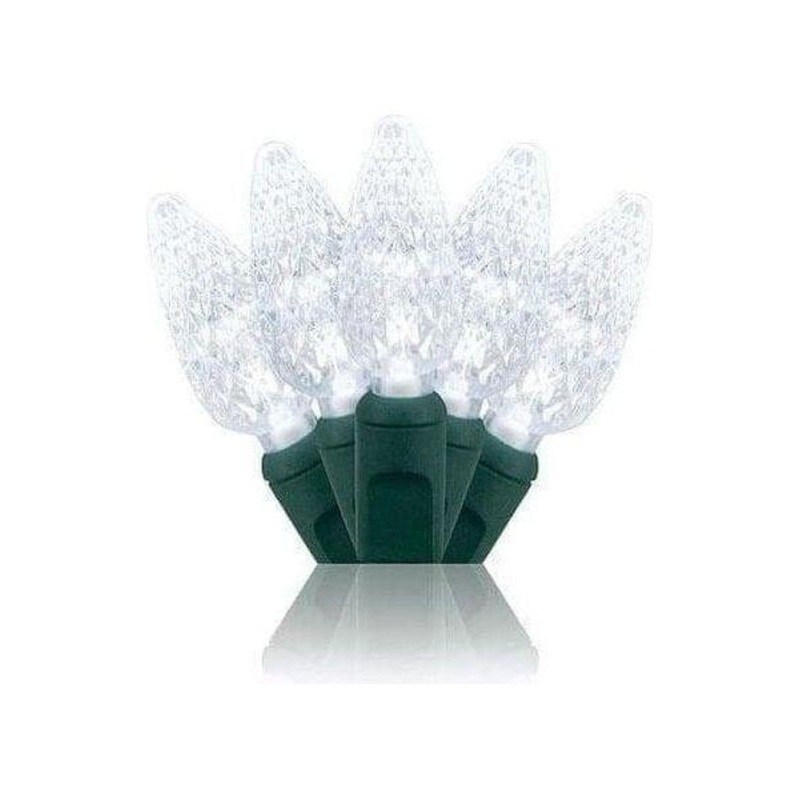 C6 Cool White LED Christmas Lights, 50 Bulbs