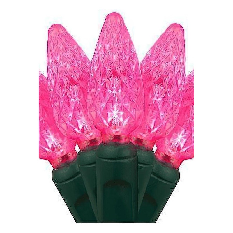 C6 Pink LED Christmas Lights, 100 Bulbs