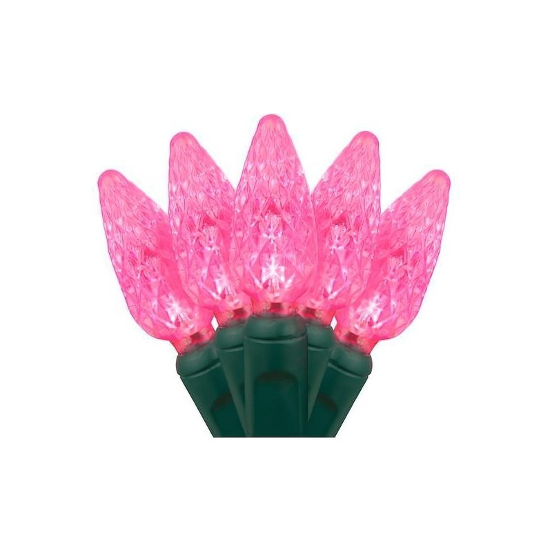 C6 Pink LED Christmas Lights, 35 Bulbs