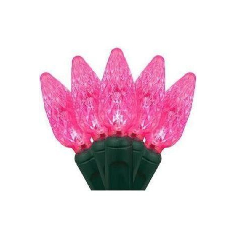 C6 Pink LED Christmas Lights, 50 Bulbs