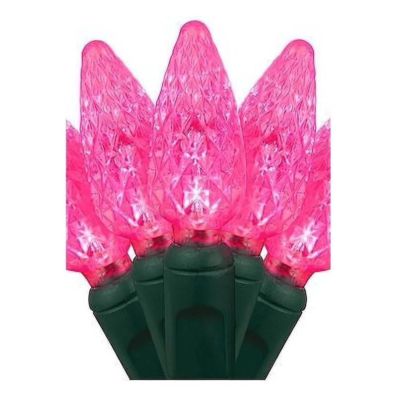 C6 Pink LED Christmas Lights, 70 Bulbs