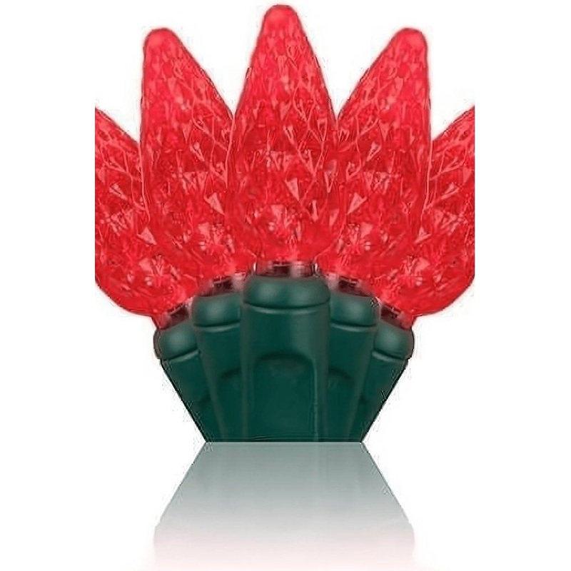 C6 Red LED Christmas Lights, 100 Bulbs