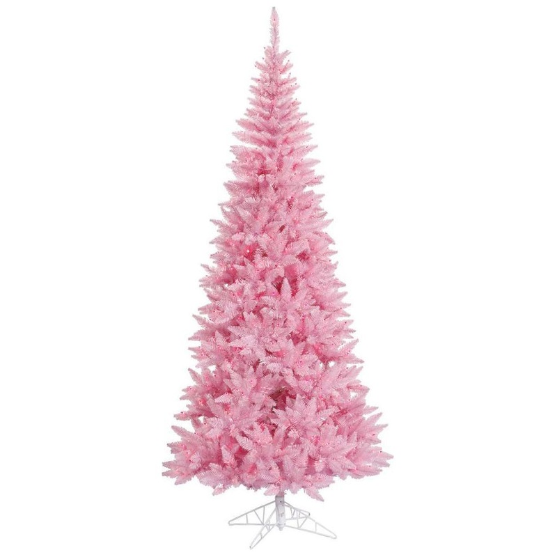 Vickerman 4.5′ Pink Fir Slim Artificial Christmas Tree, Pink Dura-lit LED Lights