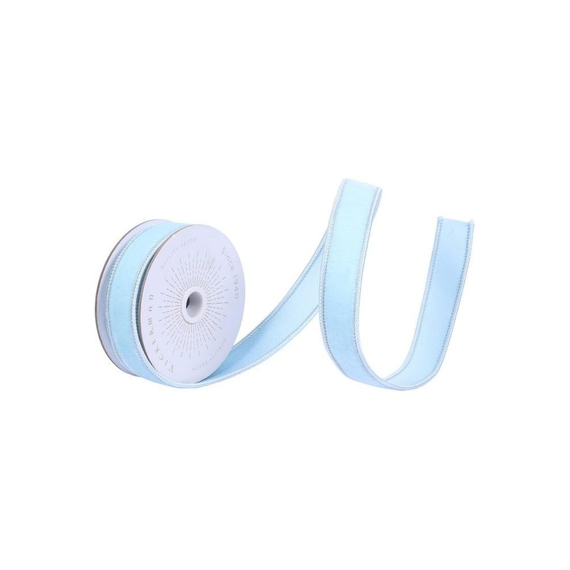 1″ Velvet Luster Wired Ribbon: Baby Blue (10 Yards)