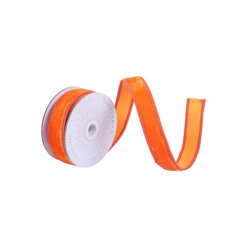 1″ Velvet Luster Wired Ribbon: Orange (10 Yards)