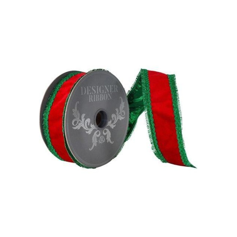2.5in Opulent Trim Fringe Velvet Ribbon: Red/Green (10 Yards)