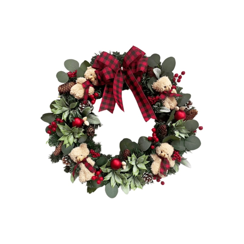 20″ Bow and Bears Christmas Door Wreath