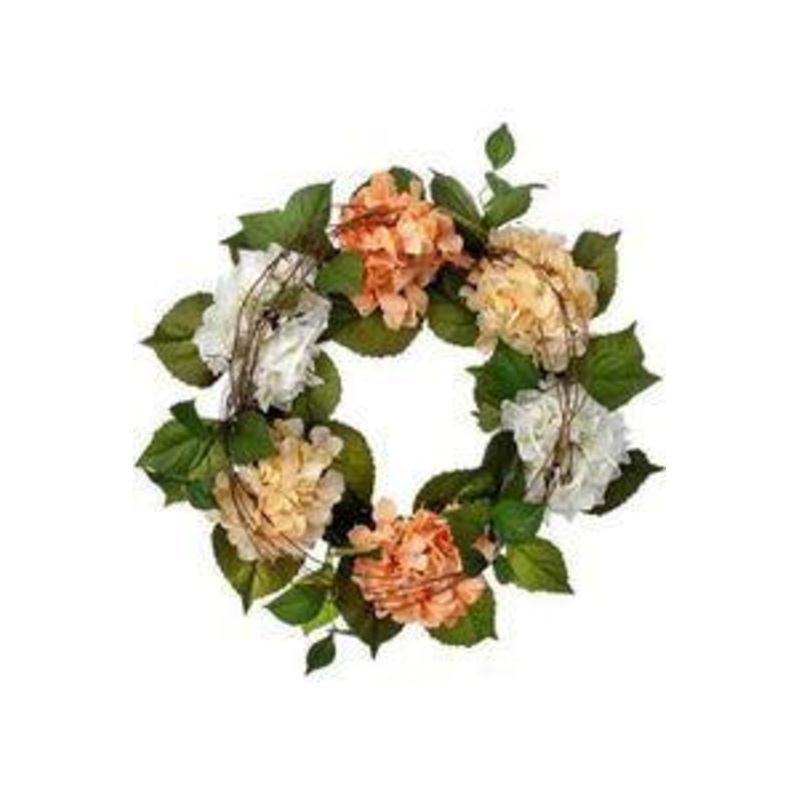 20in Coral and Cream Hydrangea Spring Wreath