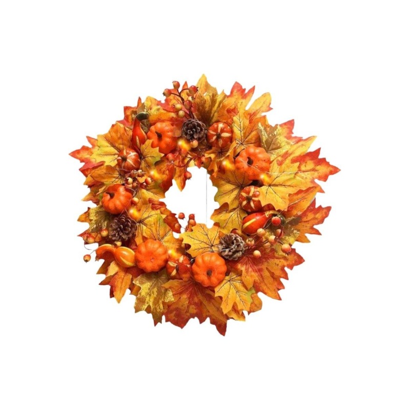 24″ Illuminated Maple Leaf Fall Wreath