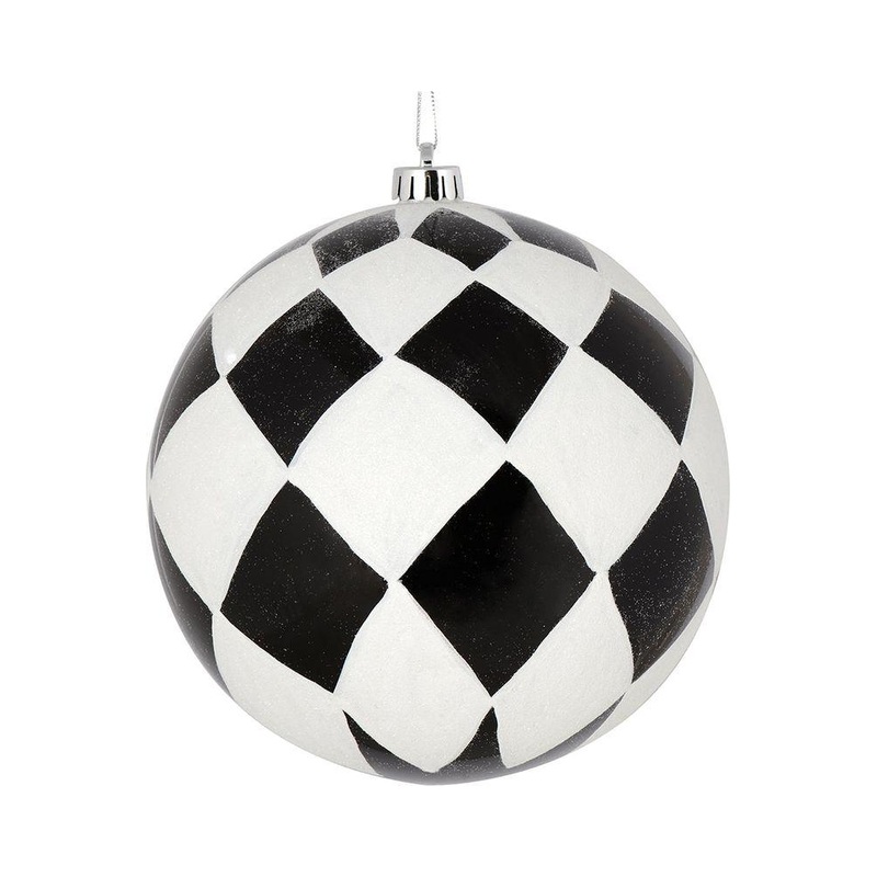 4.75″ Glitter Harlequin Ball Ornaments: Black/White (4 pack)