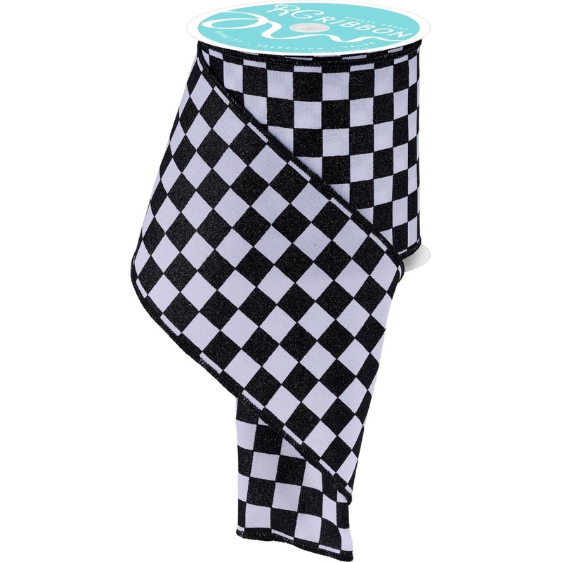 4in Glitter Check Ribbon: Black (10 Yards)