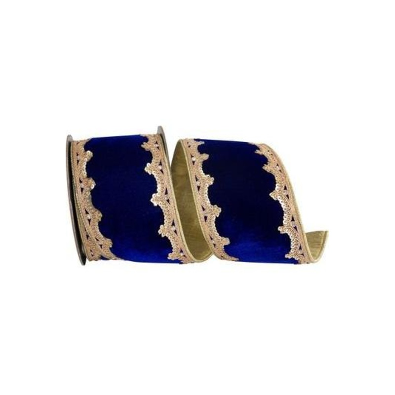 4in Plush Velvet Sequin Scallop Ribbon: Navy Blue (5 Yards)