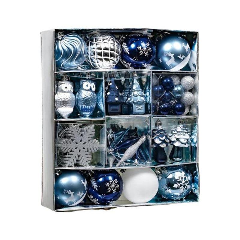 Blue and Silver Ornament Bundle (Set of 80)