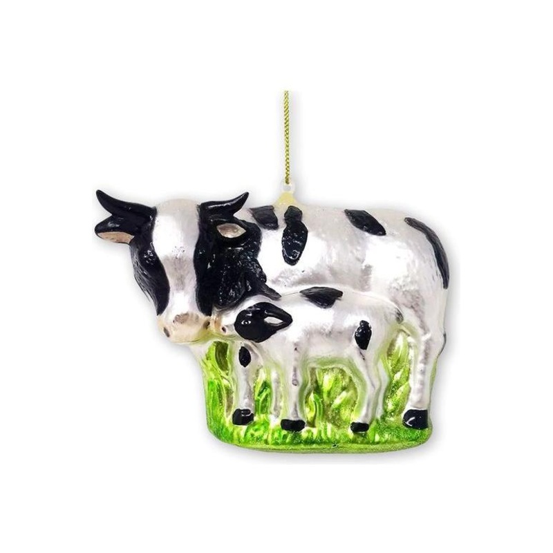 Cow and Calf Glass Christmas Ornament